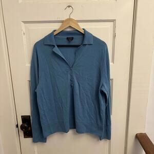 Talbots Women’s Blue Merino Wool Polo Sweater Collared Knit Size XL